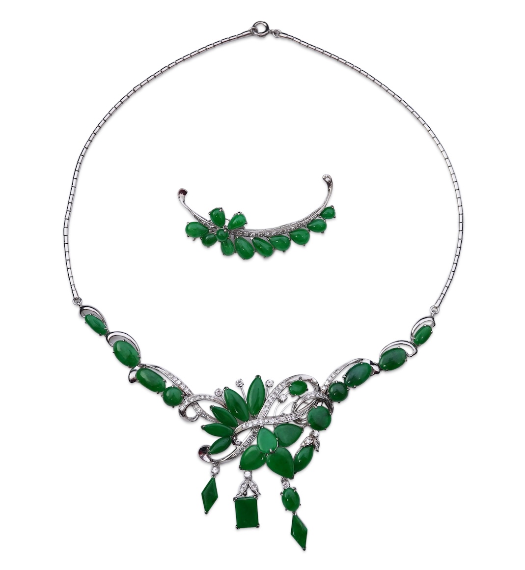 A jadeite and diamond demi-parure, 1960s